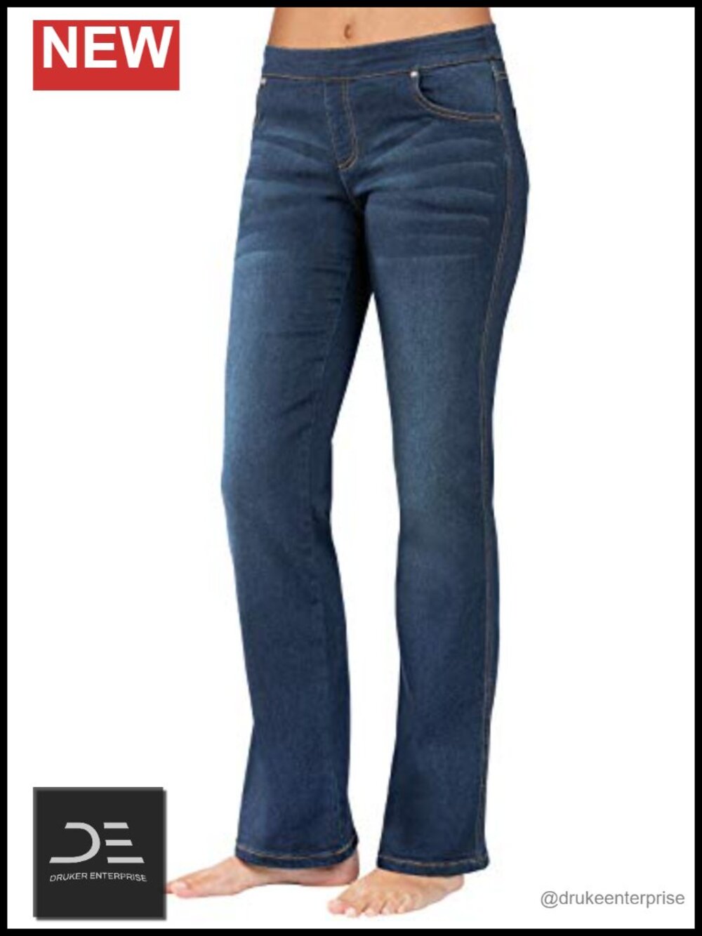 Women's Stretch Denim Jeans - Bootcut Mid Rise Drawstring